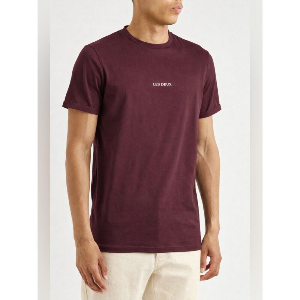 Les Deux Lens Logo Cotton T-shirt Burgundy